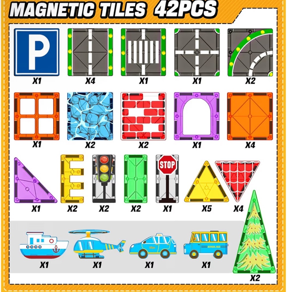Magnetic Tiles Road Set with Car Magnet Building Tile Toys (NIB) - Picture 5 of 5